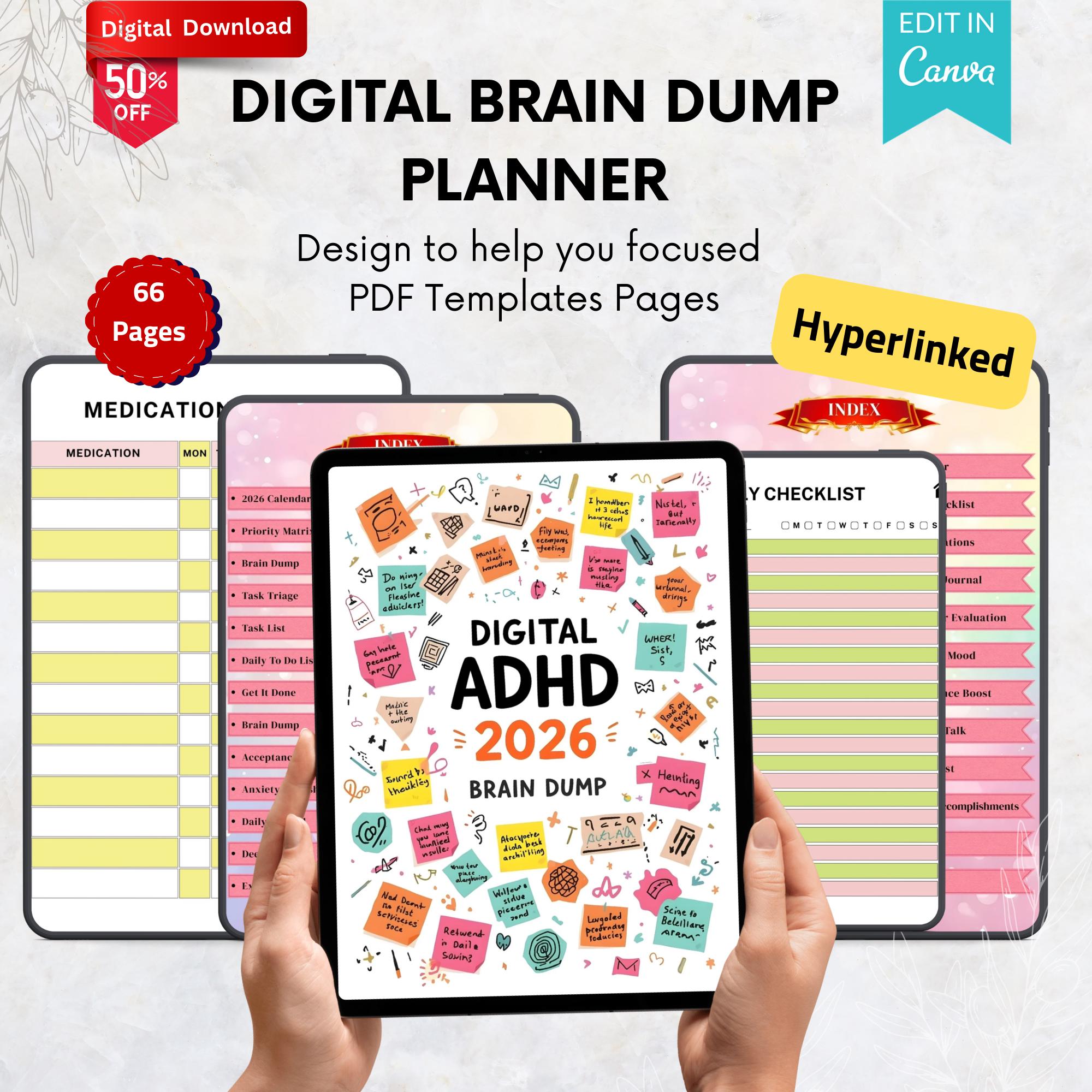 2026 Adhd Digital Brain Dump Daily Weekly Planner, Editable ADHD ...