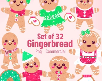 Paquete de imágenes prediseñadas de pan de jengibre rosa, pan de jengibre png, casa de jengibre, hombre de jengibre, niña de jengibre, adorno de pan de jengibre, sublimación png