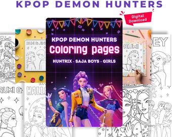 80 páginas para colorear de cazadores de demonios de Kpop / Libro para colorear de cumpleaños / Fans de Huntrix / Fan art de Kpop / Libro para colorear de Rumi de Saja Boys