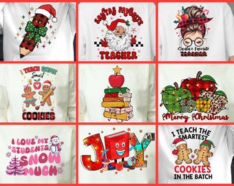 Paquete de imágenes PNG navideñas para profesores, estilo coqueto (descarga digital)