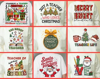 Paquete SVG PNG de profesor/a de Navidad, diseños escolares coquetos (descarga digital)