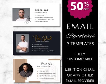Plantilla de firma de correo electrónico personalizada y editable para agentes inmobiliarios / Paquete de diseño de firma de bandeja de entrada con marca moderna 2026