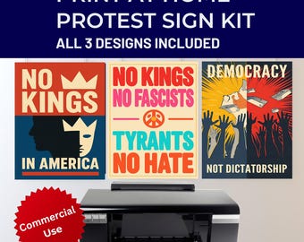 Anti-Trump Protest Sign Bundle PRINTABLE, No Kings In America Political Activist Rally Sign (Digital Download)