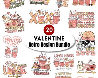 Paquete de 20 imágenes SVG retro de San Valentín / Imágenes prediseñadas de amor para descargar digitalmente