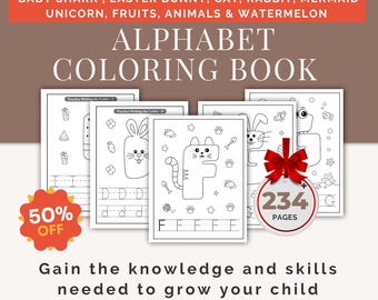 Libro para colorear del alfabeto de la A a la Z, hojas de trabajo para preescolar (patrón PDF)