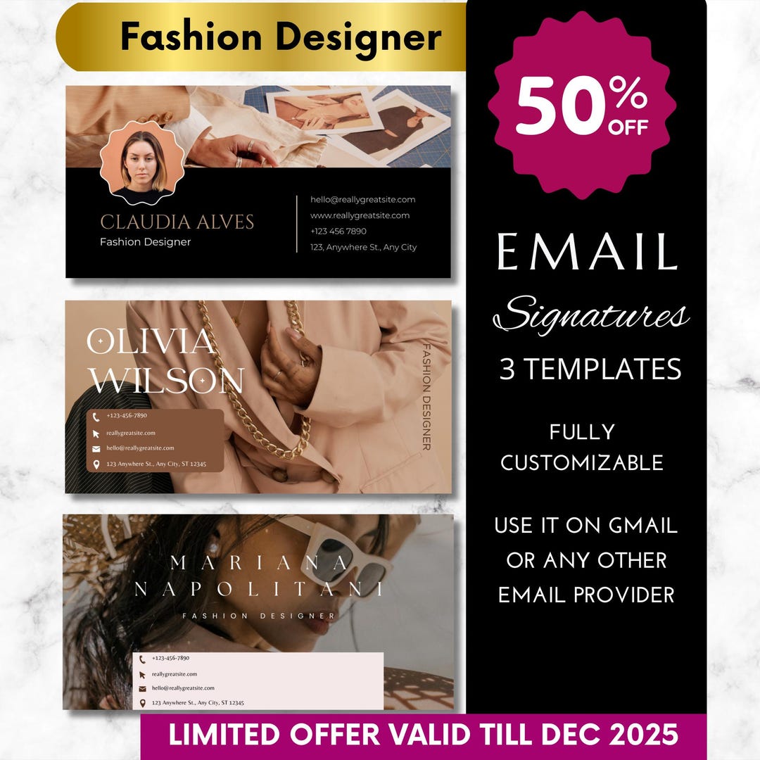 Fashion Designers Email Custom Signature Bundle 2026 | Canva Editable ...