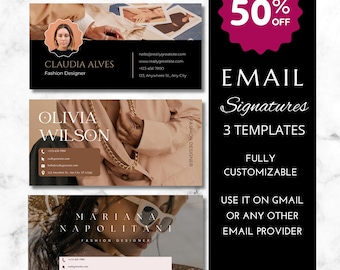 Paquete de firmas personalizadas para correo electrónico de diseñadores de moda (2026) / Diseño de firma de marca para bandeja de entrada editable en Canva