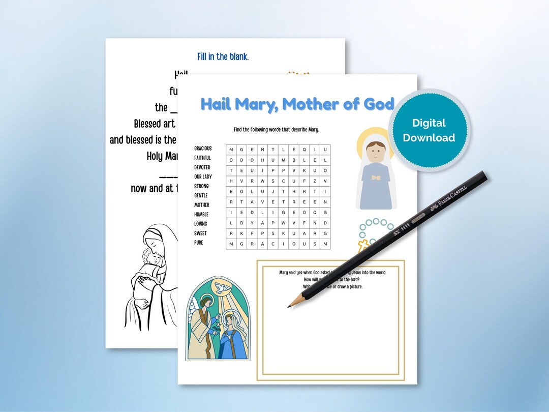 Catholic Kids Mary Worksheets, Printable Mary Blessed Mother Activities ...