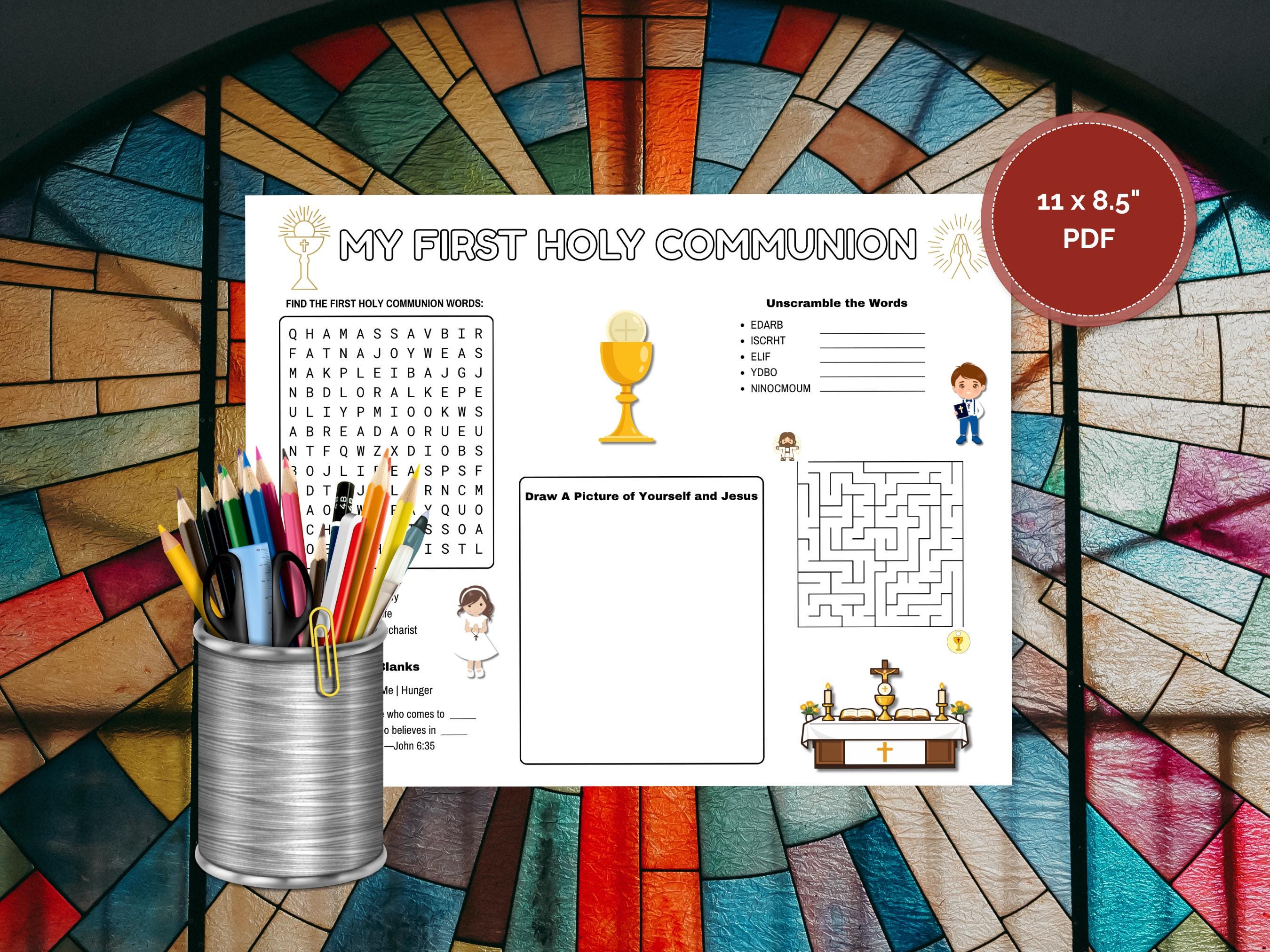 First Holy Communion Worksheet for Kids, Printable Catholic Sacrament ...