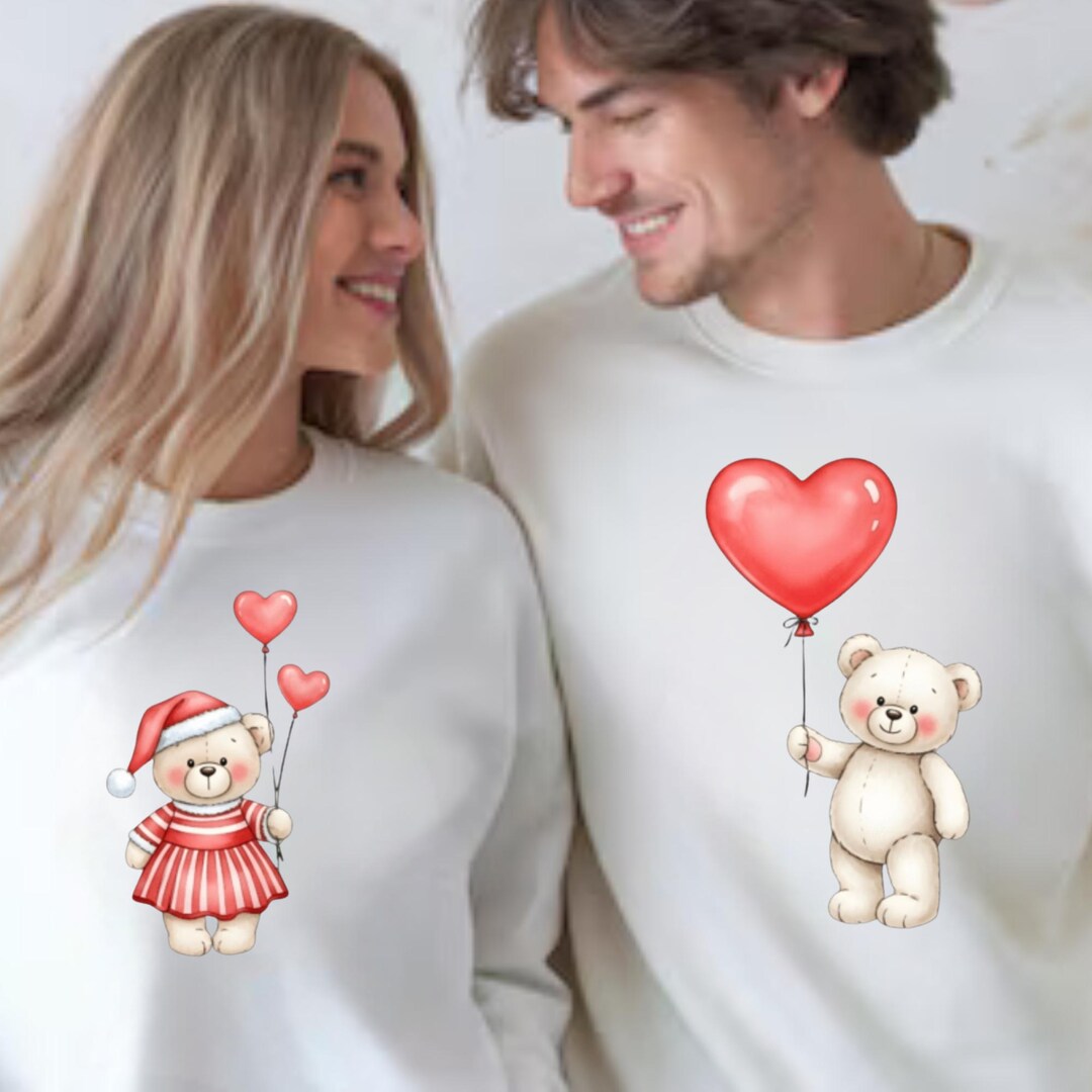 Gildan Color Valentine’s Day Sweatshirt – Heart Teddy Bear Couple ...