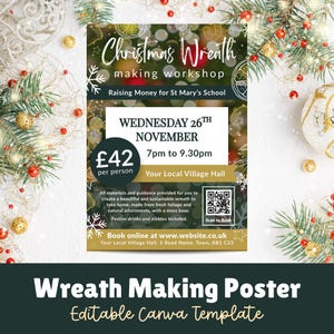 Póster para taller de coronas navideñas - Plantilla Canva para eventos festivos (A4)