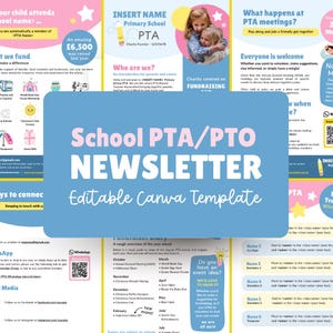 Plantilla de paquete de bienvenida de la PTA, folleto editable para recaudación de fondos escolares (plantilla A4 de Canva)