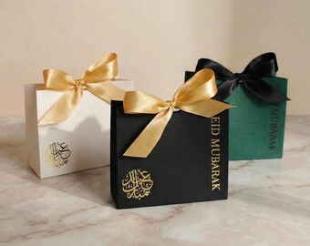 Set of 10, 20, 50 pcs Eid Mubarak Gift Boxes With Satin Ribbon