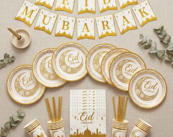 Eid Geschirr Dekoration Set, Einweg Gold Teller und Tassen