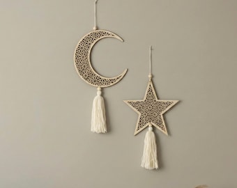 Ramadan Hanging Ornaments - Wood Wall Decor with Tassel