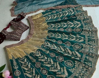Mulmul Silk Bridal Lehenga, Velvet Blouse, Zari Sequins Embroidery