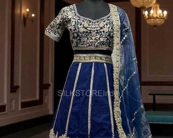 Lehenga Choli de seda slub nupcial, bordado con lentejuelas pesadas, vestido de novia indio