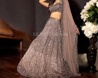Sequin Diamond Silk Georgette Lehenga Set, Indian Bridal Outfit