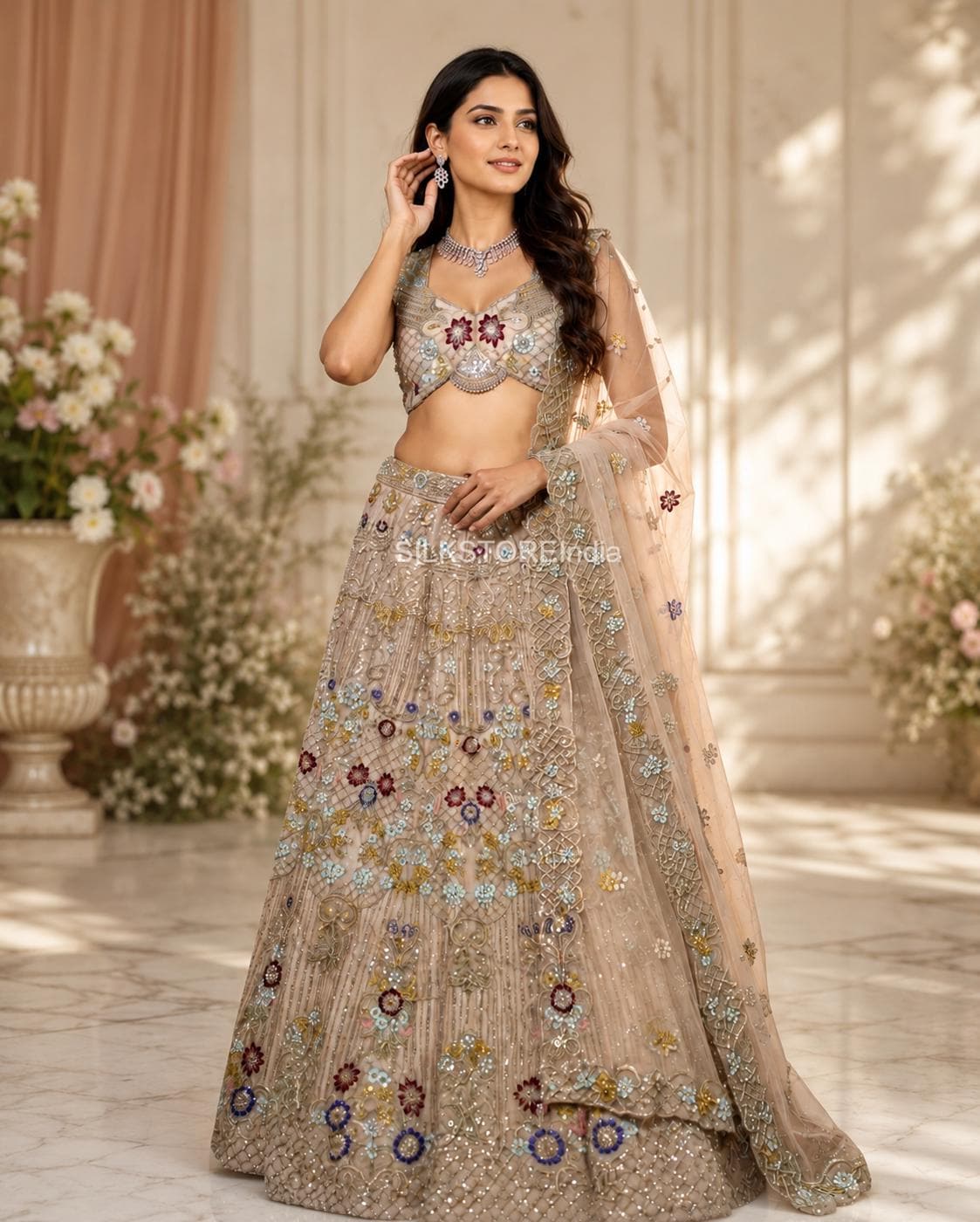 Butterfly Net Embroidered Sequins Lehenga Choli with Dupatta, Reception Outfit, Party Wear Lehenga