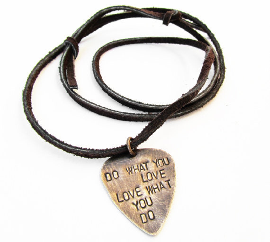 Guitar Pick Pendant Leather Necklace Mens Necklace Gift Etsy