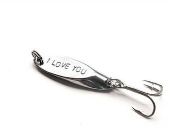 Personalized fishing lure - I love you, hand stamped lure fisherman gift - groom gift, gift for men, romantic, Valentines gift for him