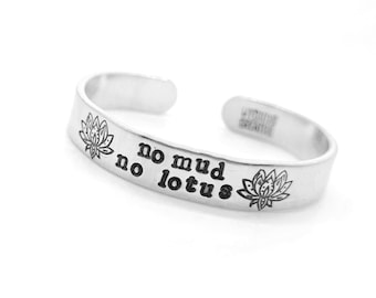inspirational jewelry, no mud no lotus bracelet, lotus flower jewelry