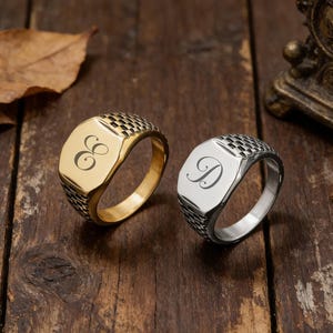 Engraved Watch Signet Ring • Personalized Titanium Steel Initial/Name Ring • Minimalist Men Women Gift • Black Silver Gold Color
