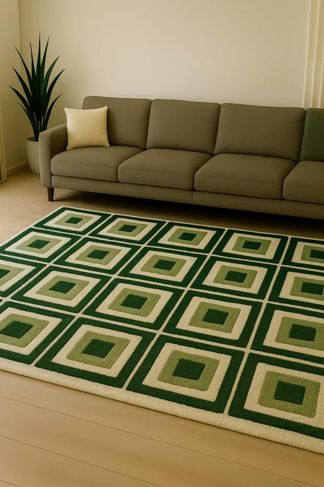 Hand Tufted Green Geometric Rug, Mid Century Modern Carpet, 5x7 Area ...