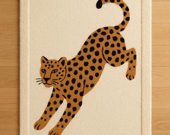 Hand Tufted Wool Leopard Rug, Safari Nursery Accent, Modern Animal Print