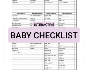 Interactive Baby Essentials Checklist PDF | B&W or Colour | Printable + Digital | Newborn Planner