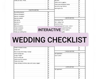 Interactive Wedding Planner Checklist PDF | B&W or Colour | Wedding Timeline | Fillable Budget Tracker | Printable
