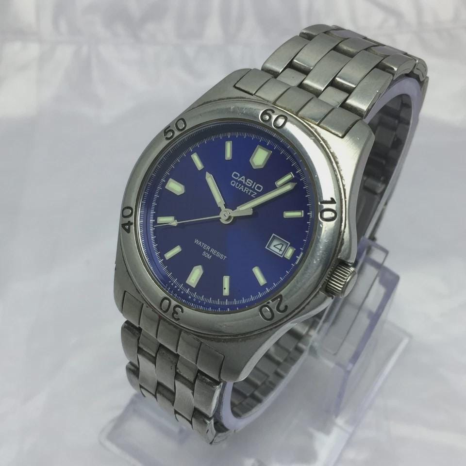 カシオ Casio Quartz MTP-1213 Module 2784 Blue Dial Vintage Watch - Etsy