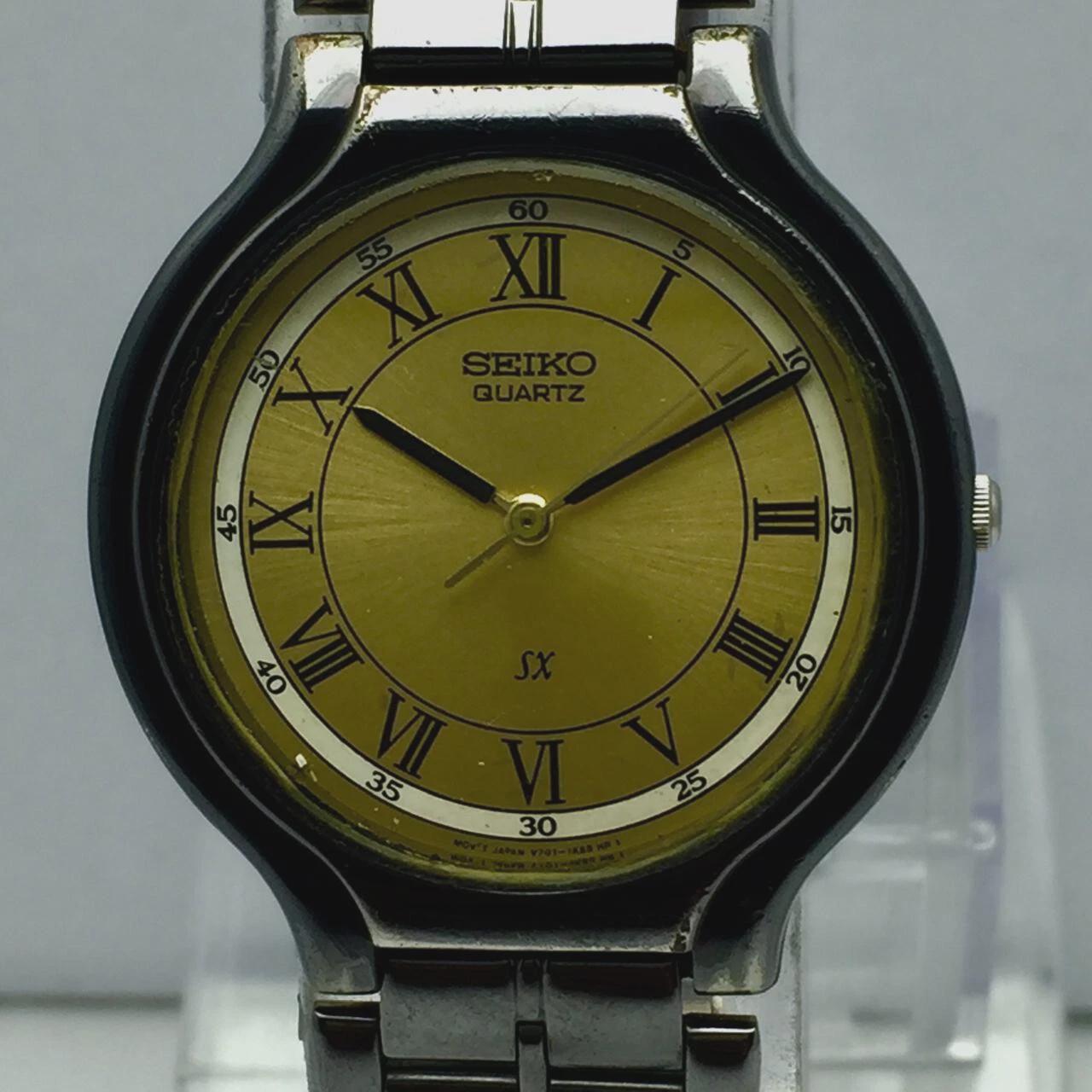 SEIKO WEWILL 時計 ゴールド ブラック Seiko SX Black Tone V701-1K20 Roman Dial Vintage Men's Watch - Etsy