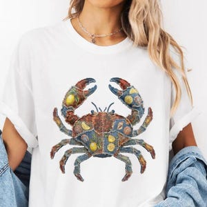 Faux Patchwork Crab Shirt, Crab Lover Gift, Beach Trip Shirt,Summer Tee,Ocean Lover Shirt, Animal Lover Shirt, Sea Life Shirt