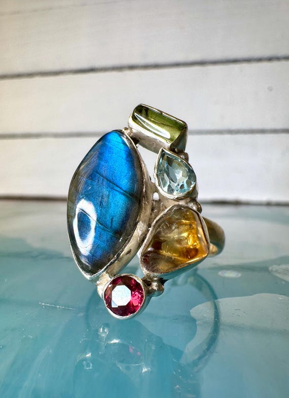 Multi-Gemstone Sterling Silver Statement Ring – L… - image 2