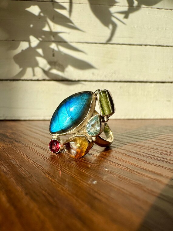 Multi-Gemstone Sterling Silver Statement Ring – L… - image 3
