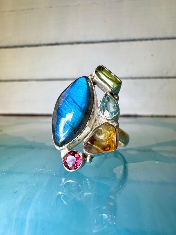 Multi-Gemstone Sterling Silver Statement Ring – L… - image 4