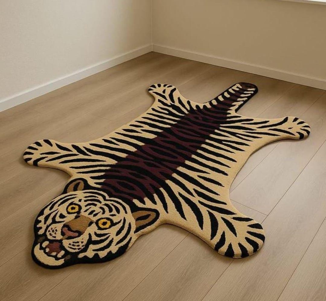 Tiger Rug Rust Hand-tufted Tiger Rug, Maroon Stripe, Whimsical Animal Hide - Etsy