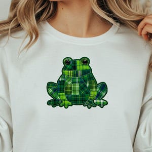Patchwork Sweatshirt | Printed Green Plaid Frog Crewneck