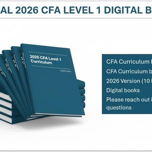 May include: A stack of blue digital books labelled "2026 CFA Level 1 Curriculum." The books are stacked on top of a white surface. The text "OFFICIAL 2026 CFA LEVEL 1 DIGITAL BOOKS" is at the top of the image.