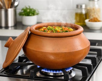 Olla de barro india de 2,5 L / Utensilios de cocina de terracota sin esmaltar / Sin BPA ni plomo / Utensilios de cocina artesanales para cocina ayurvédica / Handi de barro