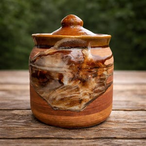 Handmade Ceramic Jar for Pickle | Clay Jar for Tea with Lid 500ml | Indian Achar Barni Fluid Design | Terracotta Clay Kitchen Storage Bin