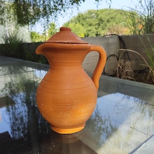 Handmade Clay Water Jug 1.5L | Terracotta Pitcher | Eco Friendly Earthen Pottery | Unglazed Clay Vessel for Home & Kitchen Décor | Clay Pot