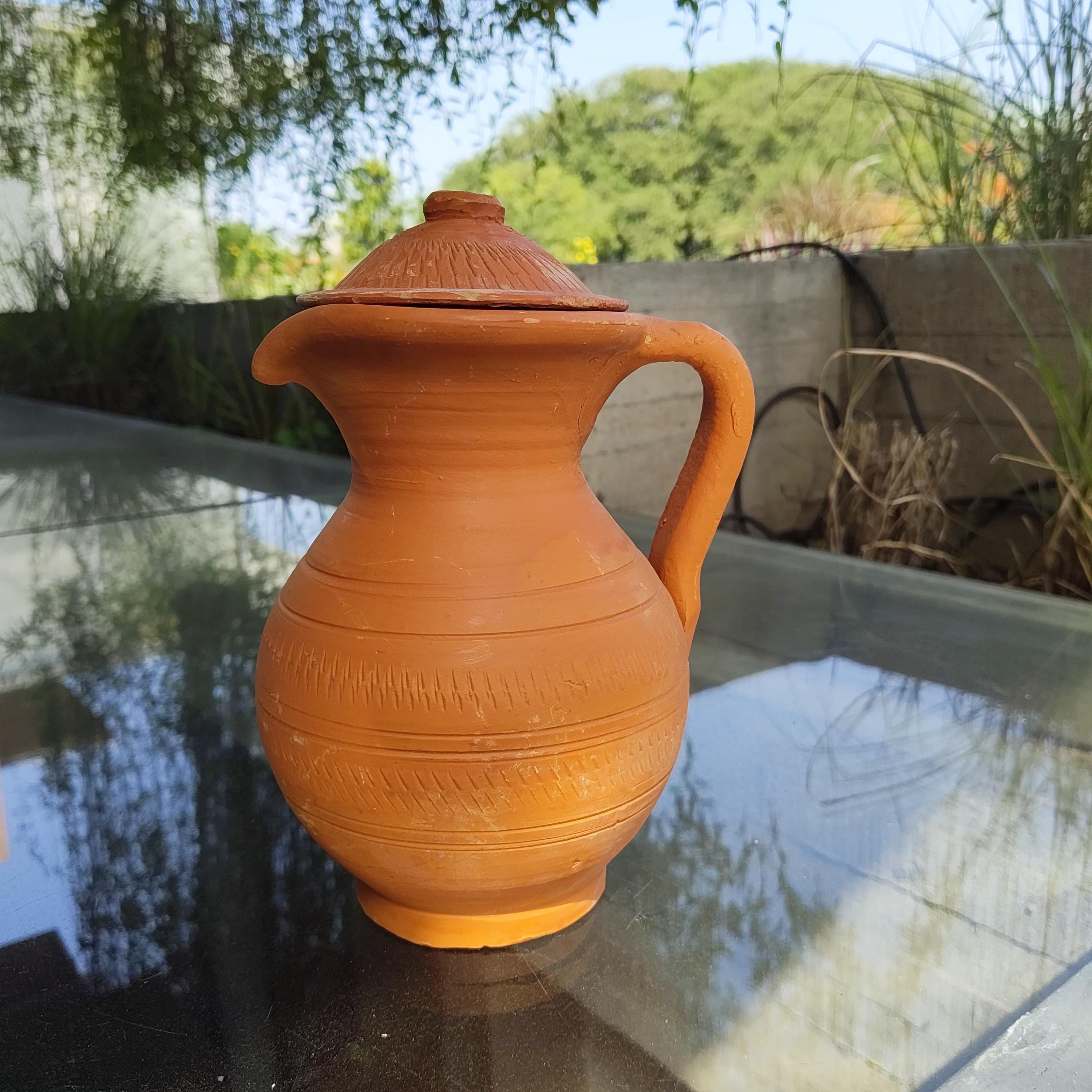 Handmade Clay Water Jug 1.5L | Terracotta Pitcher | Eco Friendly
