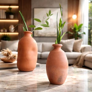 Terracotta vase set of 2 for home decor | Handmade Bud vase from unglazed clay | Rustic Pottery vase for flower | Mother day gift boho decor