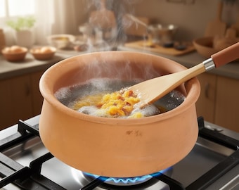 Utensilio de cocina grande de terracota de 5 L / Olla de barro sin esmaltar hecha a mano para cocinar / Sartén orgánica sin plomo / Horno holandés / Kadai de barro / Cerámica