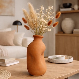 Terracotta clay vase for dried flowers | Handmade pottery vase | Eclectic decor flower pot | Artisan pottery vase | Best mothers day gift