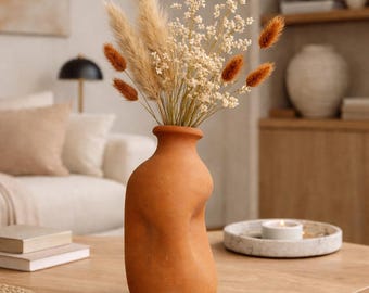 Terrakotta Vase für getrocknete Blumen | Handgemachte Keramik Vase | Eklektisches Dekor Blumentopf | Artisan Keramik Vase | Bestes Muttertagsgeschenk