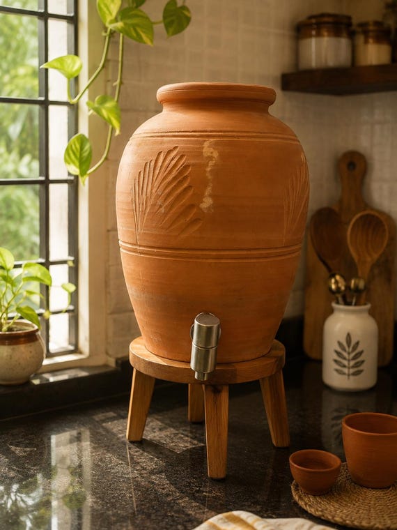 Red Clay Pot for Water | Unglazed Clay Water Dispenser | Terracotta Clay Pitcher | Handmade Indian Matka 8-10L | Natural Water Filter Jar