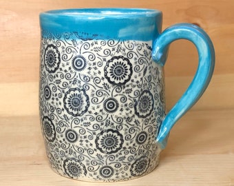 Floral Pattern with Turquoise Coffee Mug